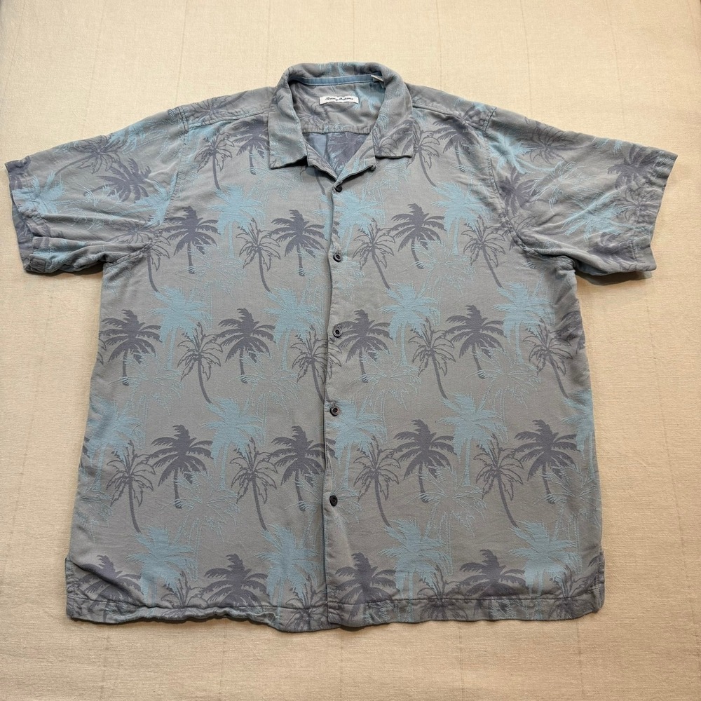 Tommy Bahama | 100% Silk Palm Tree Shirt Blue Grey | Men's‎ XXL